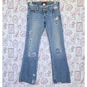 Vintage Hollister Y2K Low Rise Cali Flare Jeans Distressed Ripped Denim Sz 7